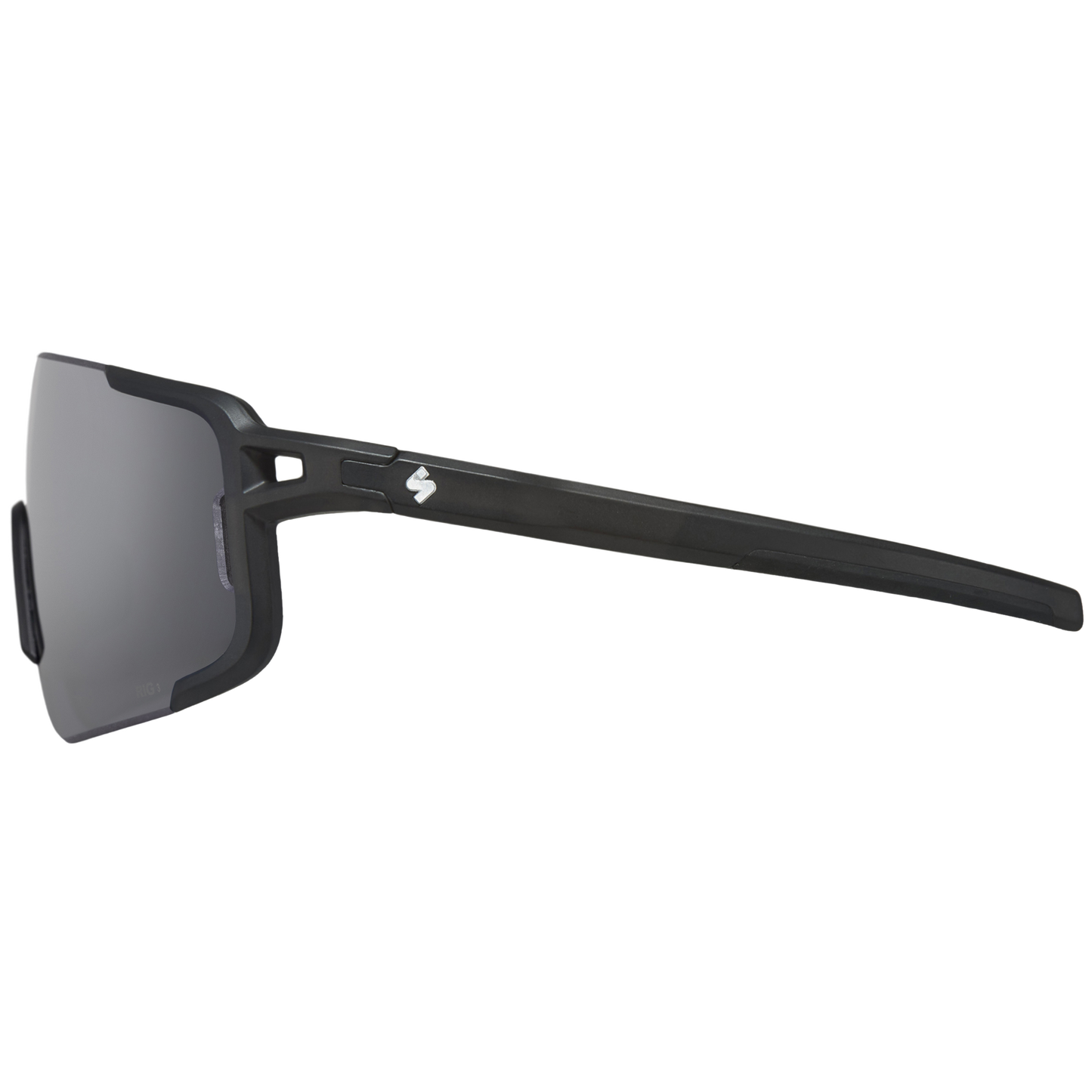 Side view of the RIG Obsidian/Matte Black Ronin, highlighting Toric lenses and sleek temples.