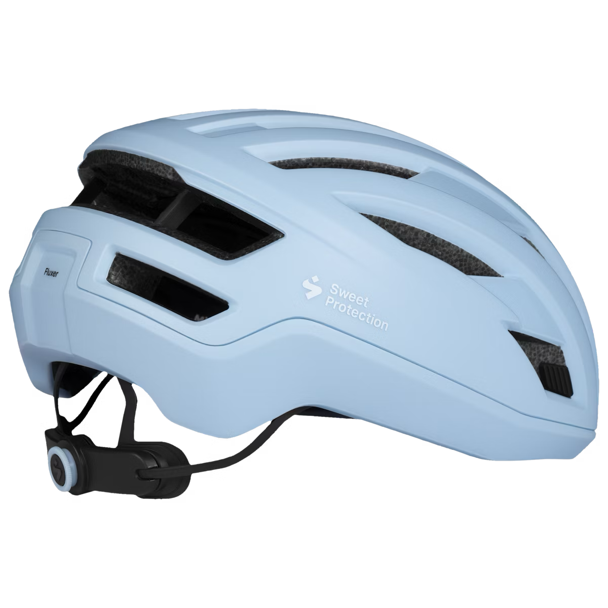 Rear view of Frost Blue Fluxer MIPS Helmet showing safety reflector strip