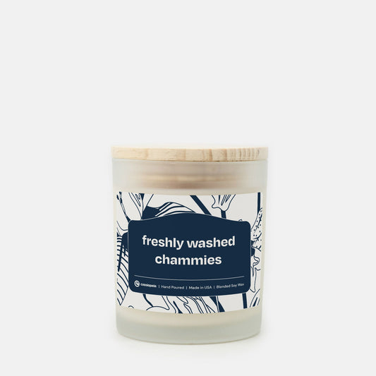 Freshly Washed Chammies candle, natural off-white with a clean coconut soy blend.