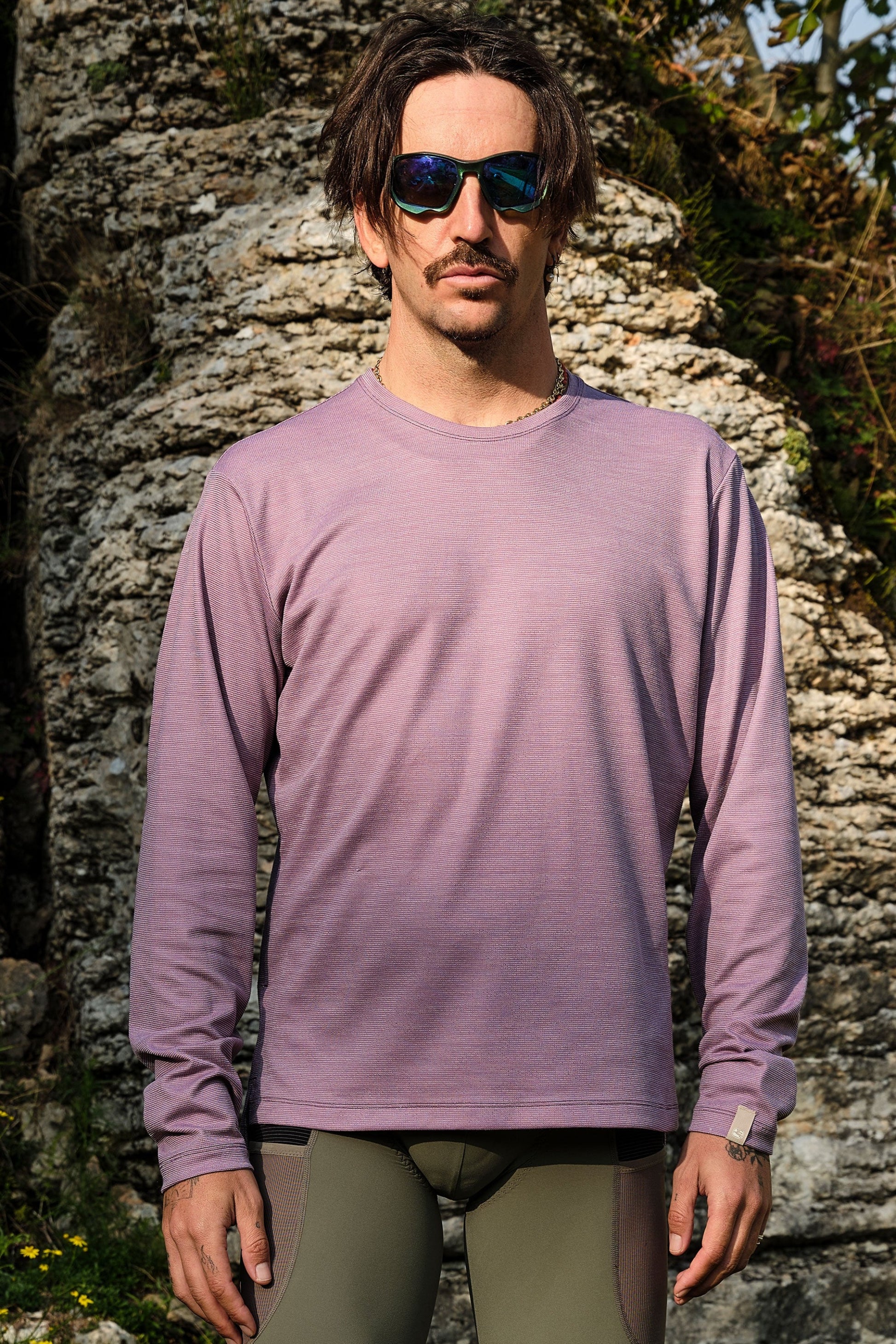 Beyond Gravel Long Sleeve Wool Tee in Grapeade, featuring a cozy polyester and wool blend.