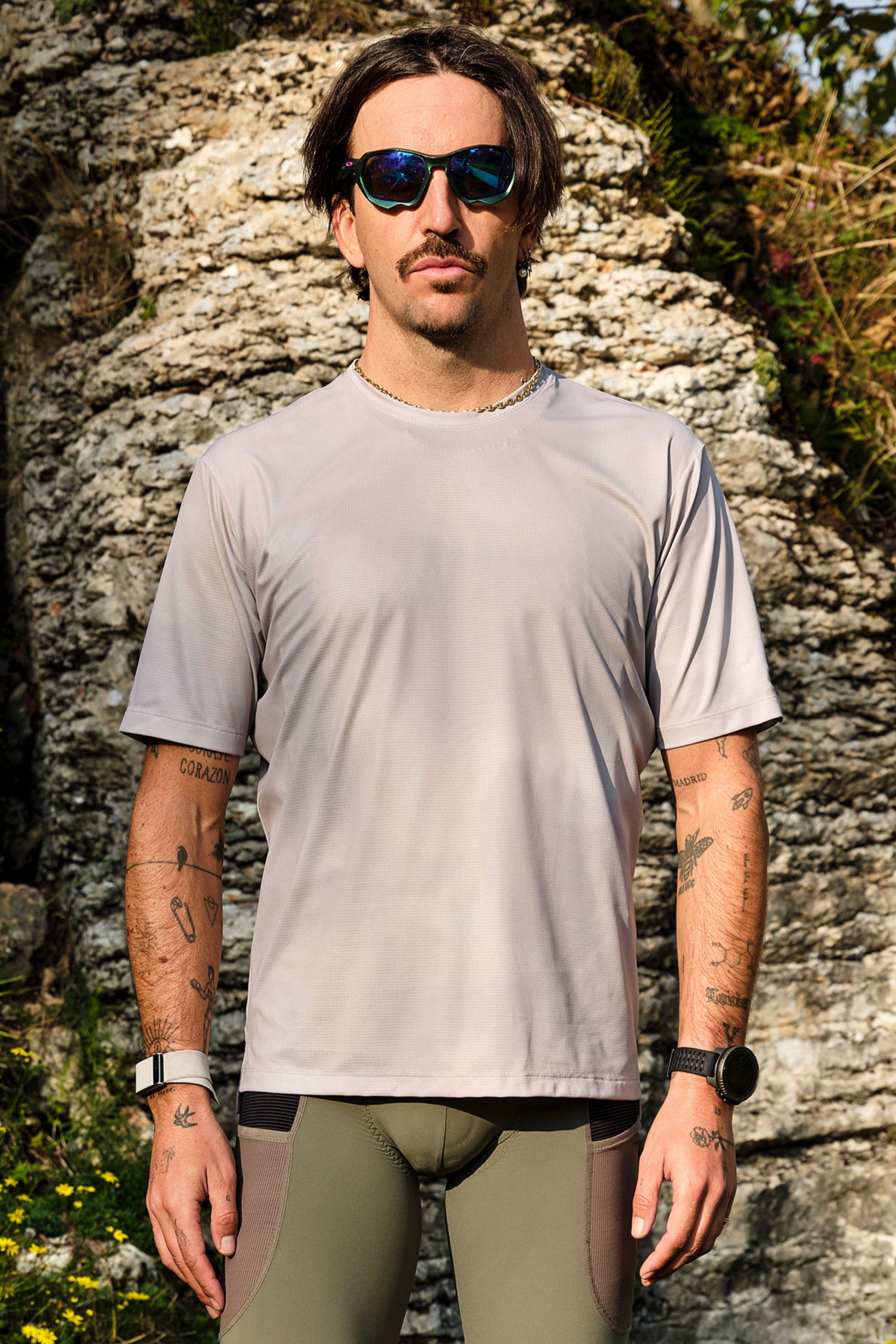 Beyond Gravel Tee in Marshmallow, designed for comfort on and off the bike.