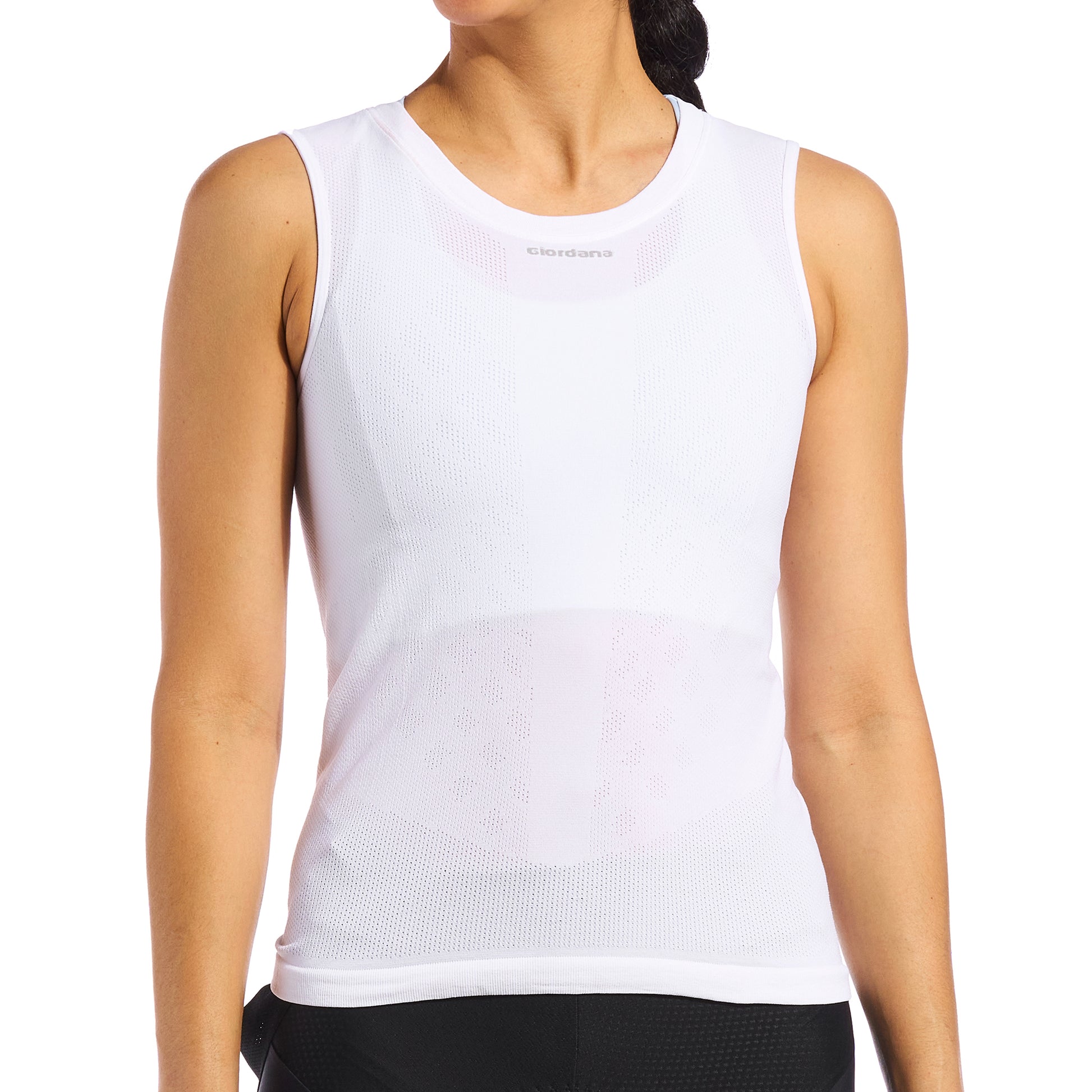Lightweight Knitted Sleeveless Base Layer in White, designed for optimal breathability and comfort during rides.