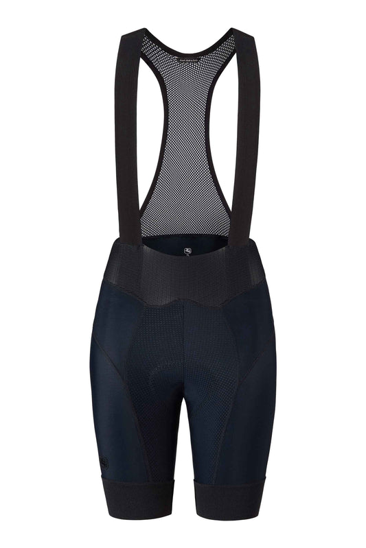 Women's black FR-C Pro bib shorts with straps and shorter inseam designed for cycling.