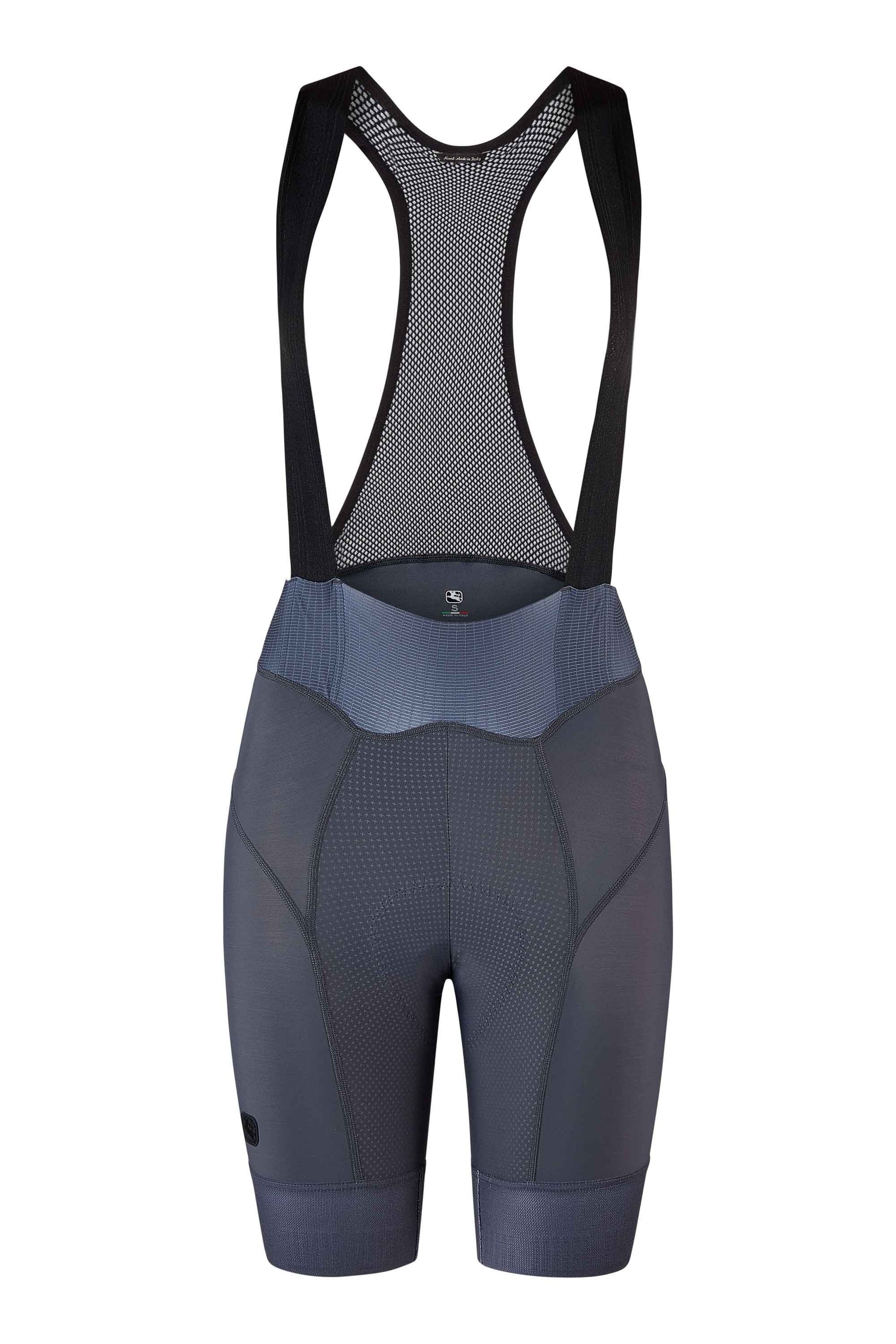 Women's dark grey FR-C Pro bib shorts with high compression power lycra, shorter inseam, and reflective tabs.