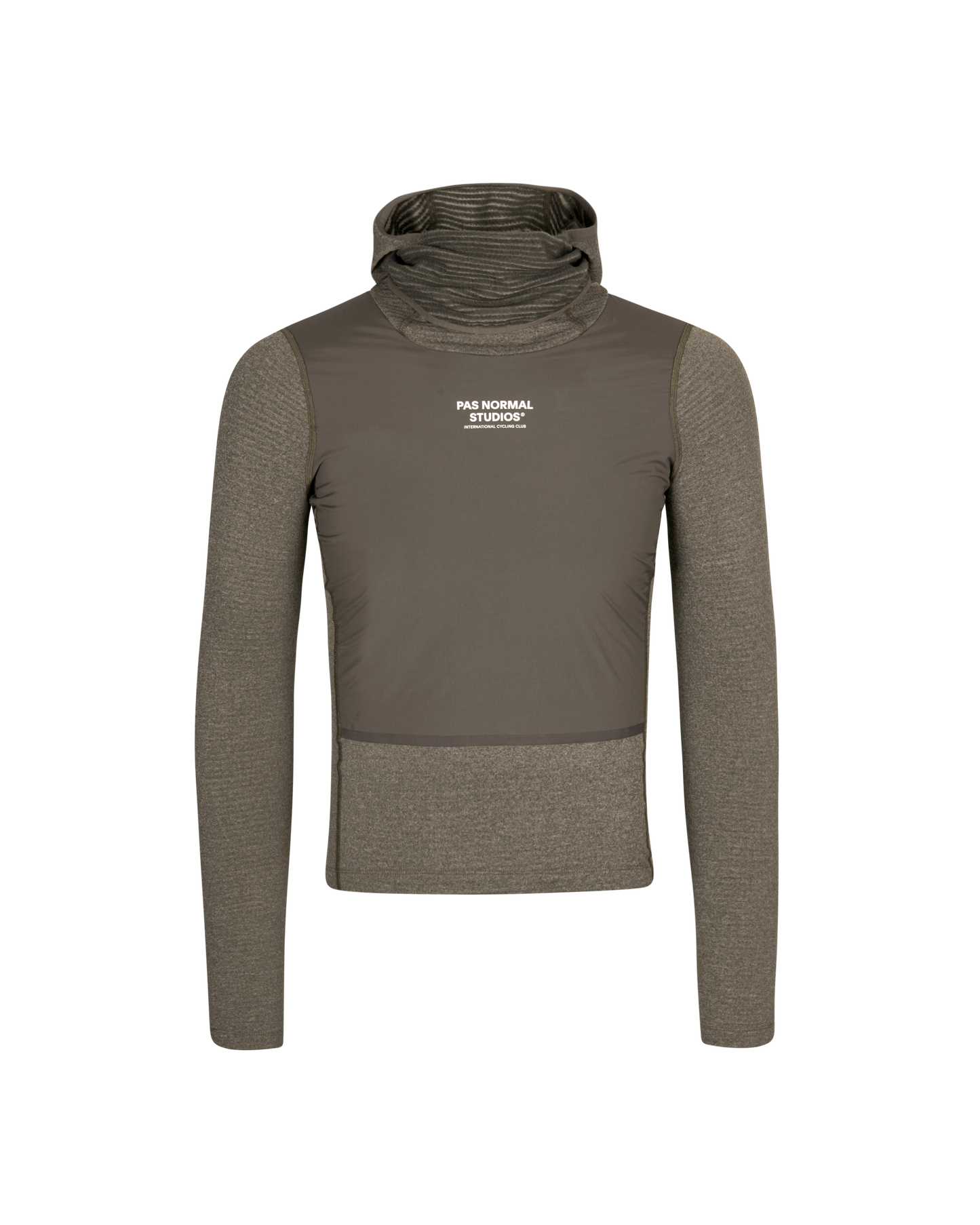 Gray long-sleeve shirt with a logo on a white background