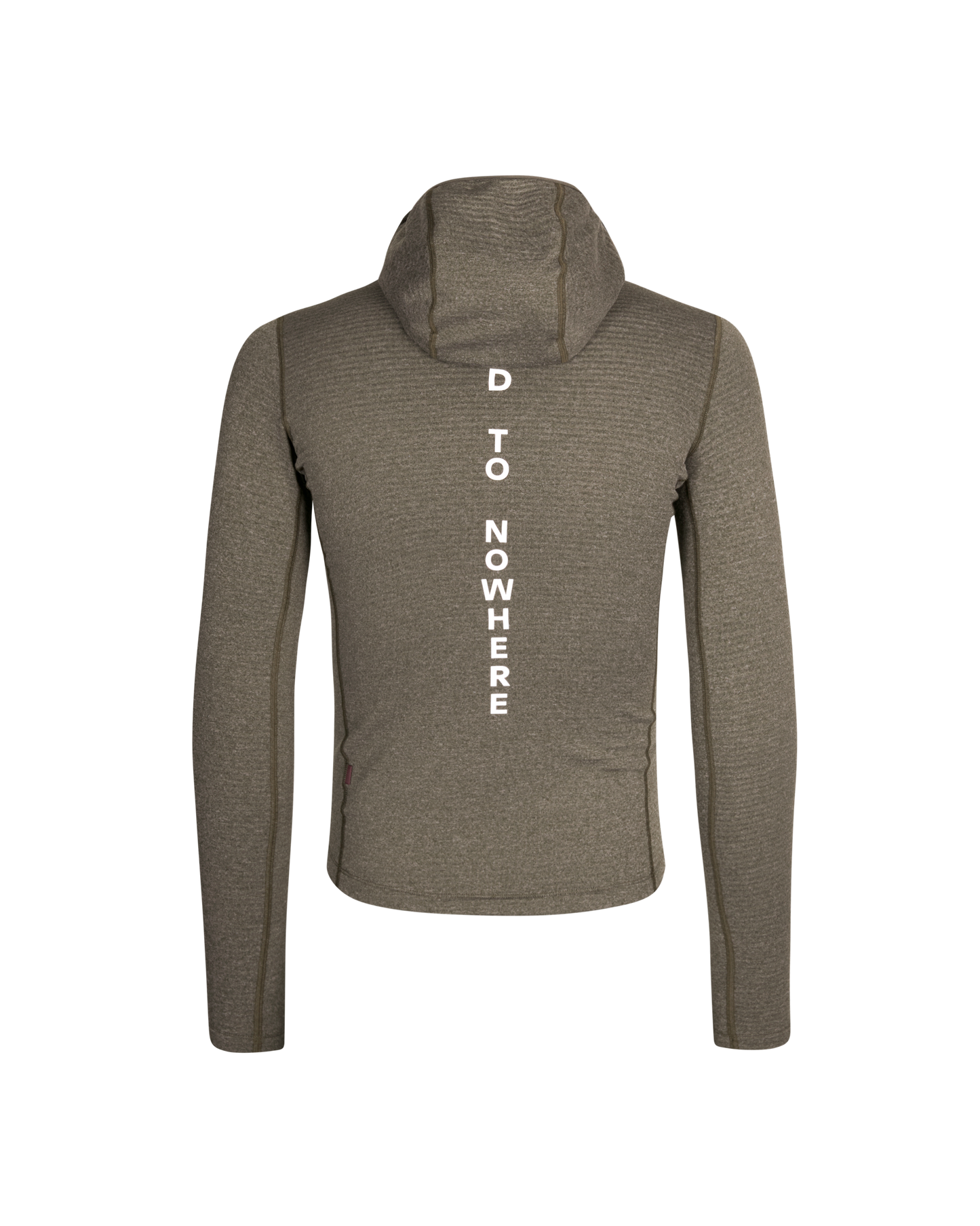 Gray hoodie with text 'D TO NOWHERE' on the back against a white background