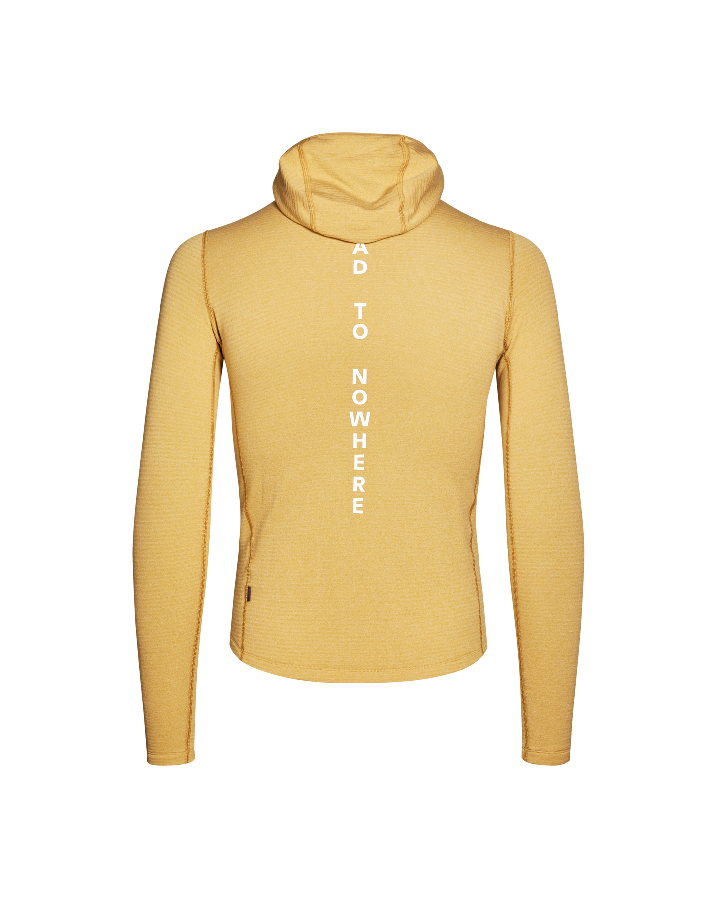 Yellow jacket with text on the back against a white background