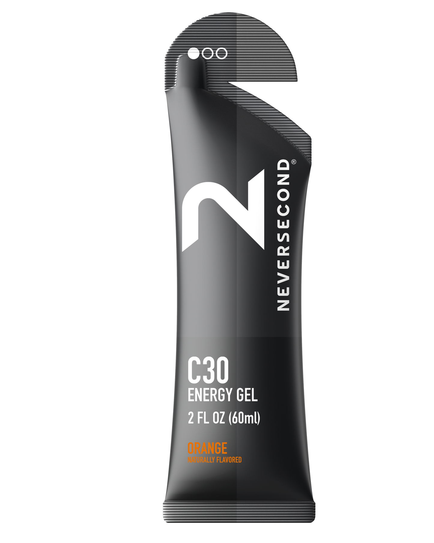 Never Second C30 Energy Gel packaging on a white background