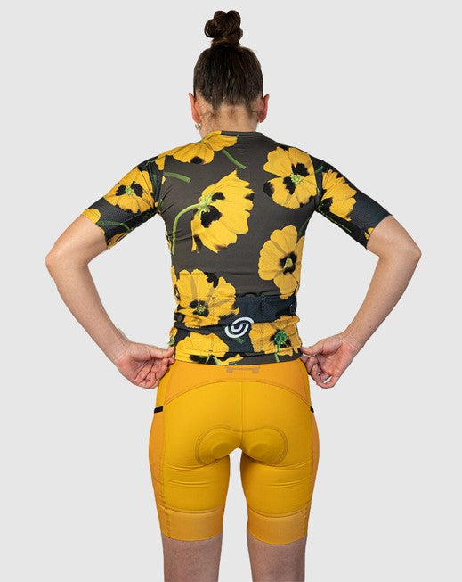 Cassiopeia grey athletic jersey with floral pockets, Ostroy-inspired botanical print