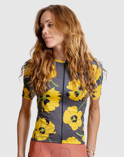 Cassiopeia botanical art jersey, buttery smooth fabric, 3D mesh pockets and sleeves