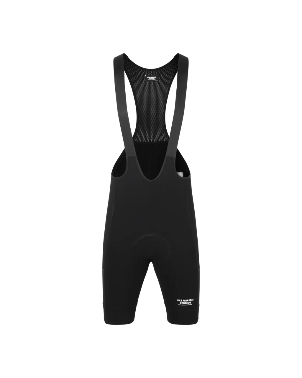Men's Escapism Bibs - Black by PAS NORMAL STUDIOS, showcasing four-way stretch nylon and integrated pockets.