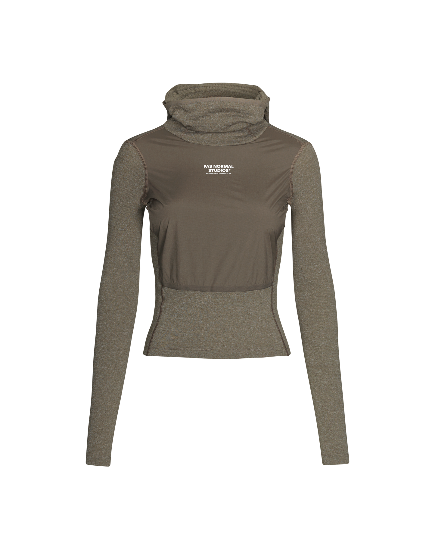 Close-up of Women's Thermal Hooded Base Layer Windproof Dark Stone by PAS NORMAL hood detail for added warmth