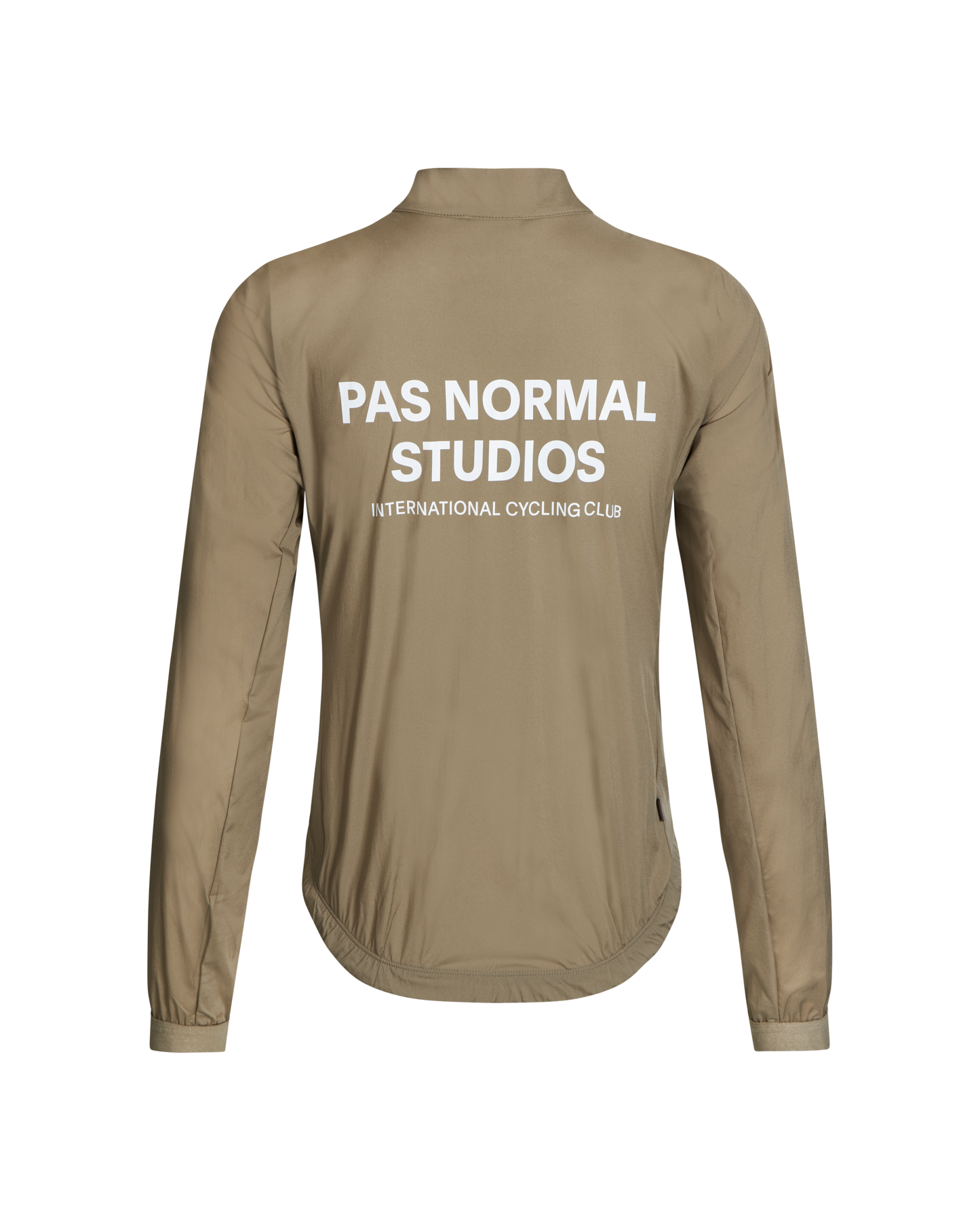 Mechanism Stow Away Jacket - Beige paired with cycling gear, emphasizing weather protection and style by PAS NORMAL STUDIOS.