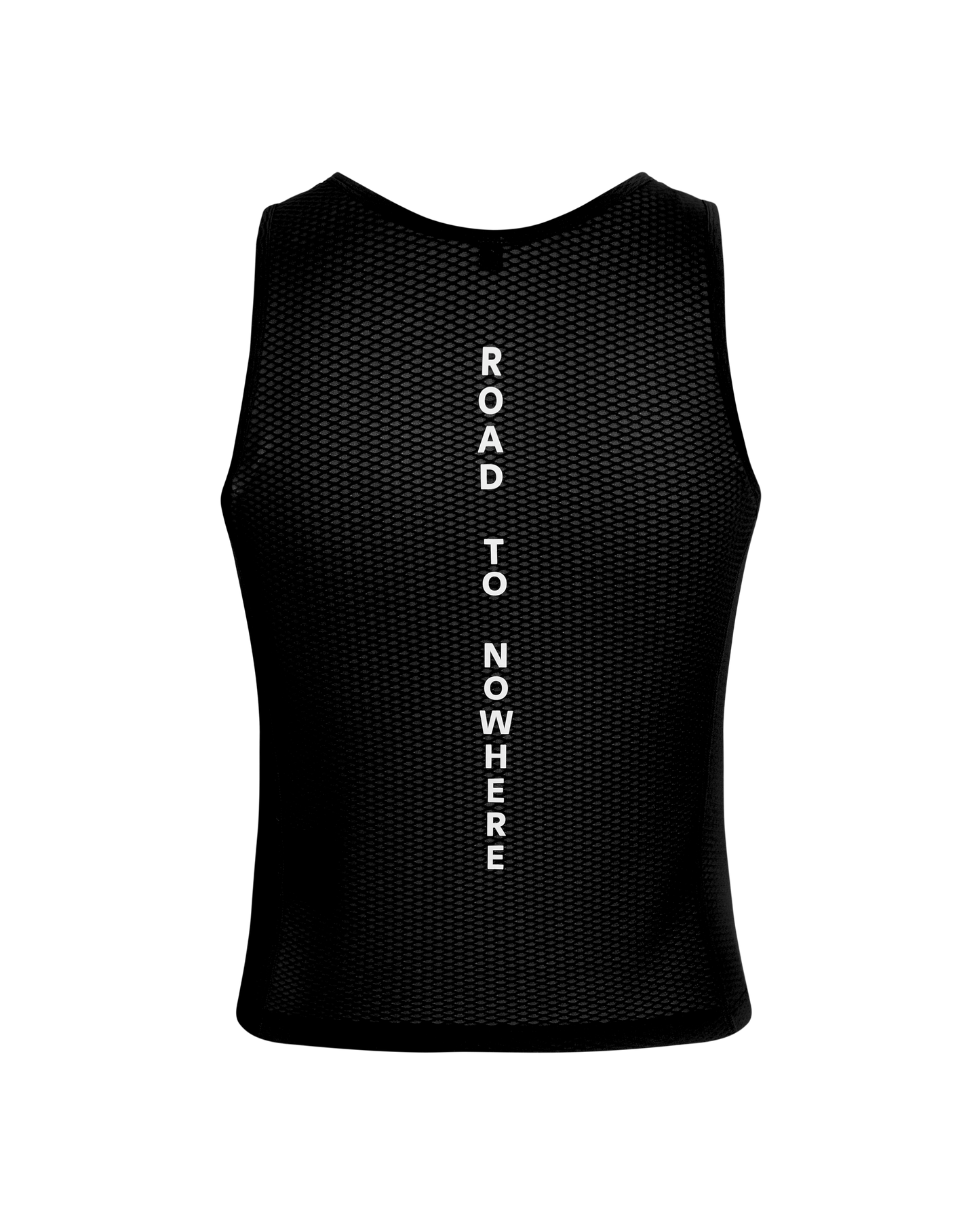 Close-up of the Sleeveless Base Layer's breathable fabric and moisture-wicking properties by PAS NORMAL STUDIOS.
