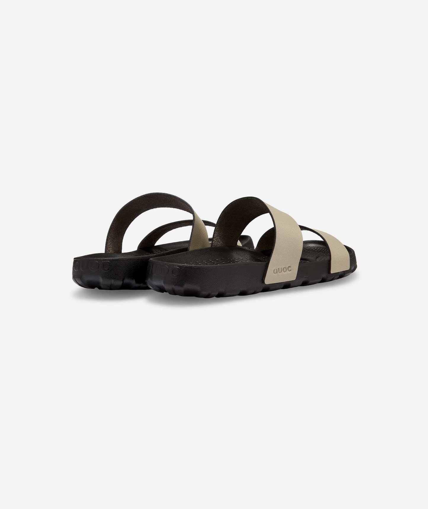 Lala Slide heel side - Sand paired with casual wear, emphasizing comfort and style.