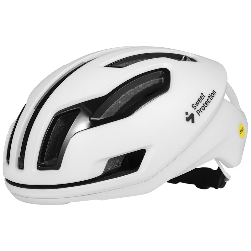 White cycling helmet with black accents on a transparent background