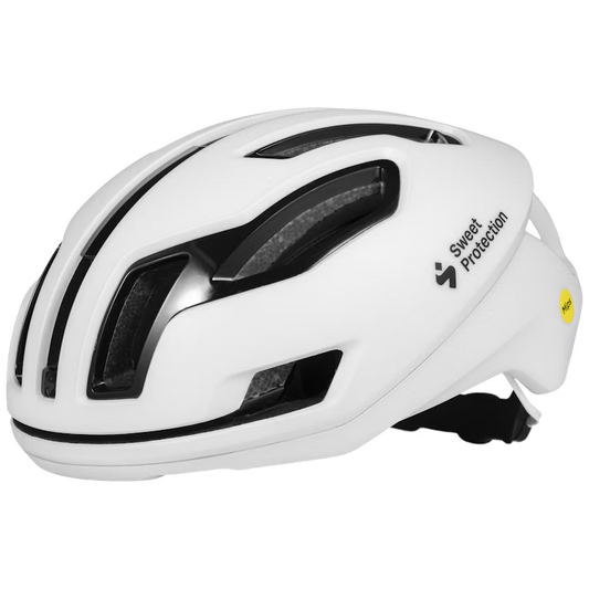 White cycling helmet with black accents on a transparent background