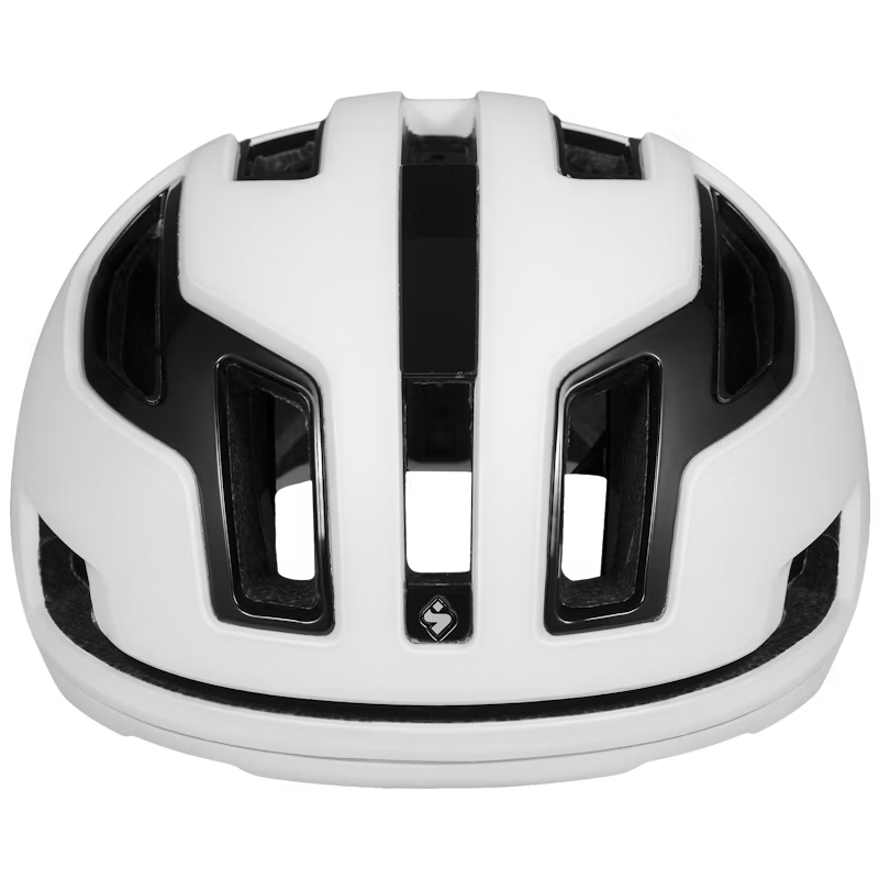 White helmet with black accents on a transparent background