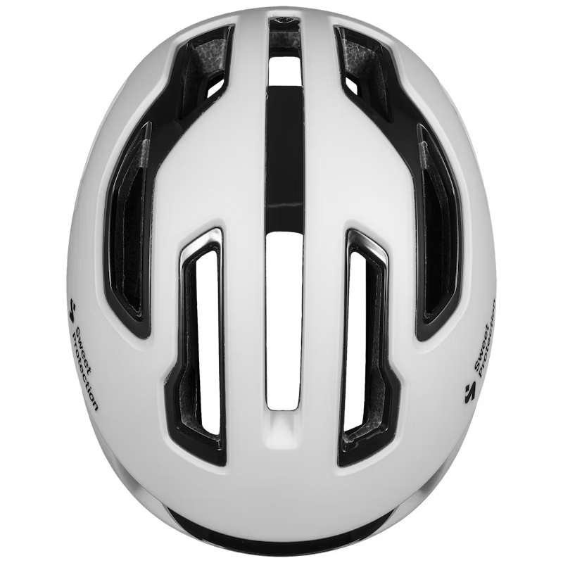 White helmet with black accents on a transparent background