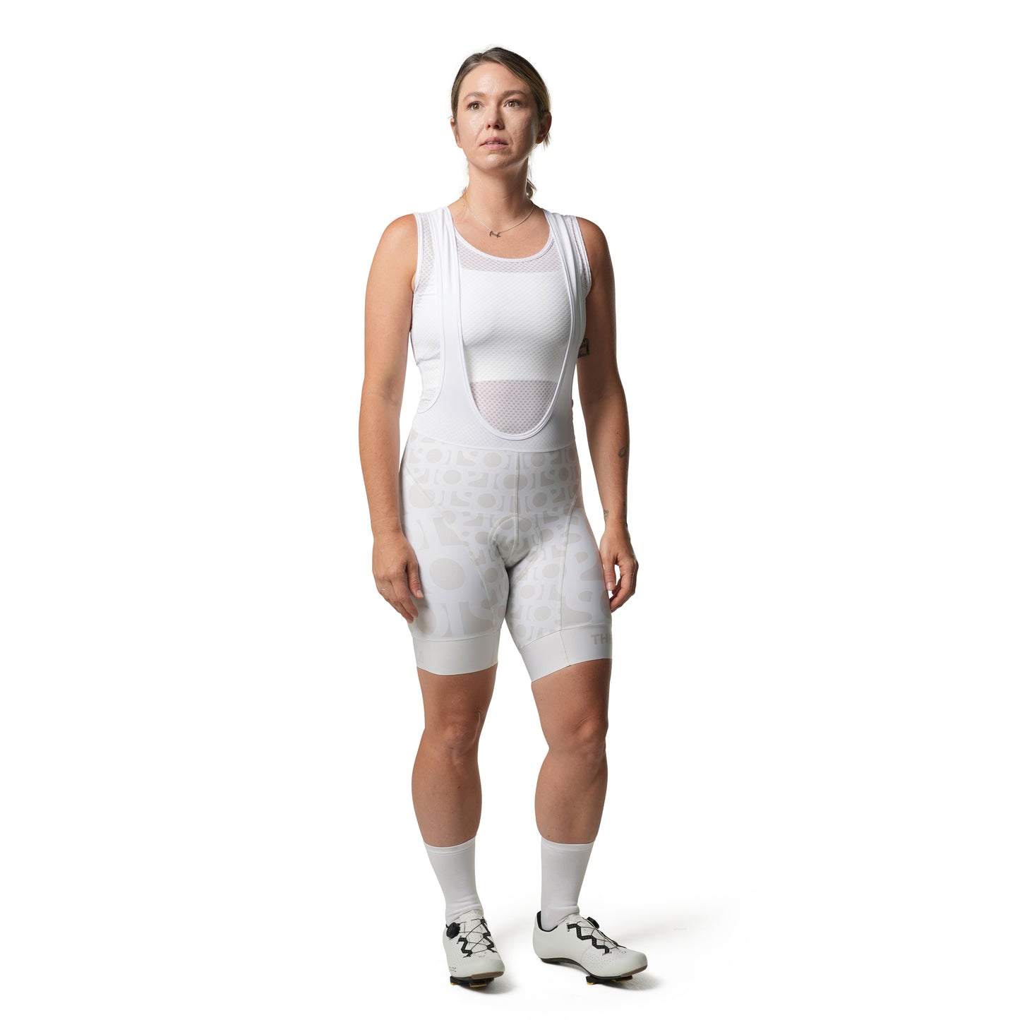 Cassiopeia Aristo Bib Shorts cream monogram, Italian chamois, women's compression cycling