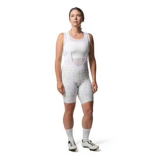 Cassiopeia Aristo Bib Shorts cream monogram, Italian chamois, women's compression cycling