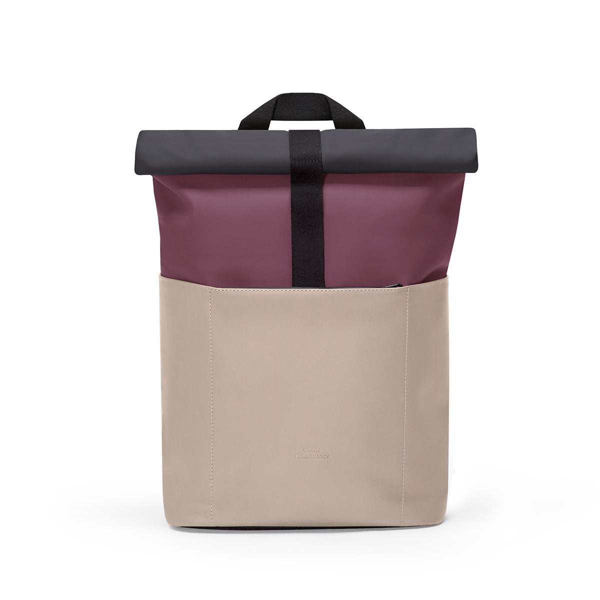 Cassiopeia eggplant & nude roll-top backpack, fluorocarbon-free exterior, fleece-lined interior