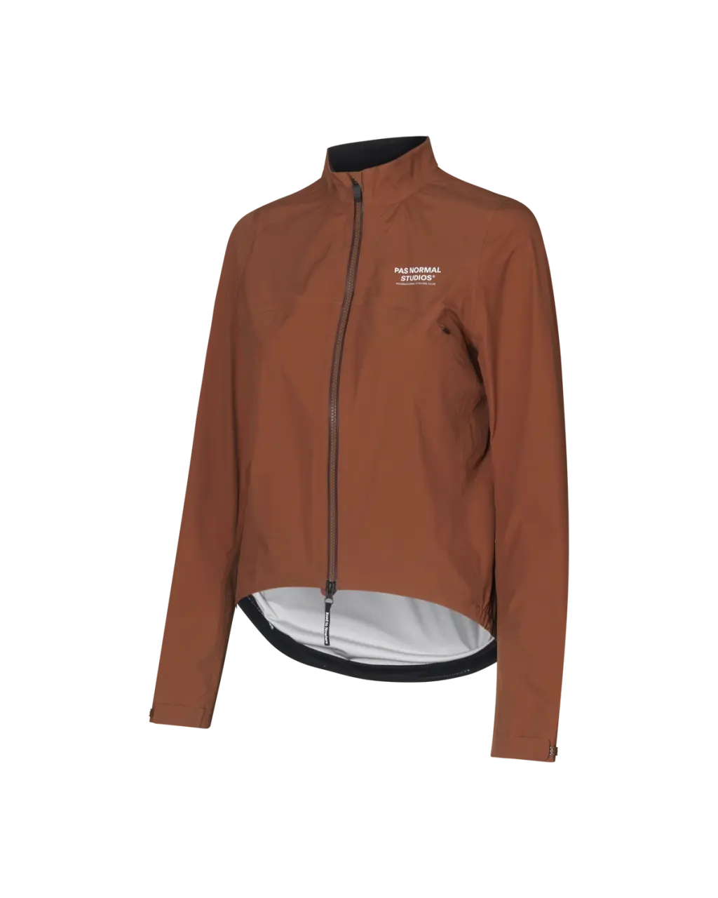 Side view of Women's Essential Shield Jacket Hazel highlighting breathable fabric and fit by Pas Normal