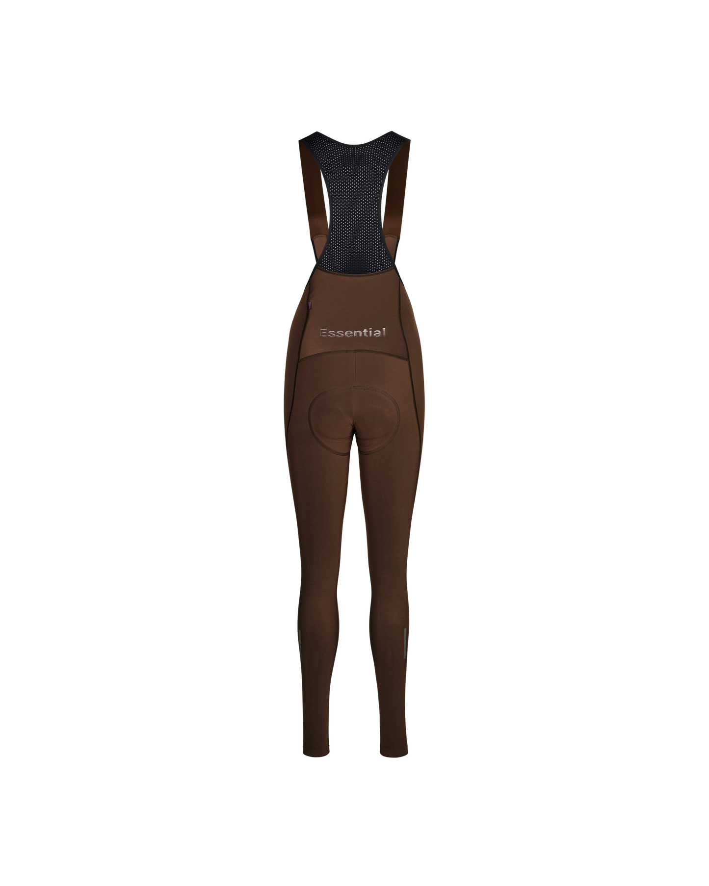 Brown riding pants with a black back panel on a white background
