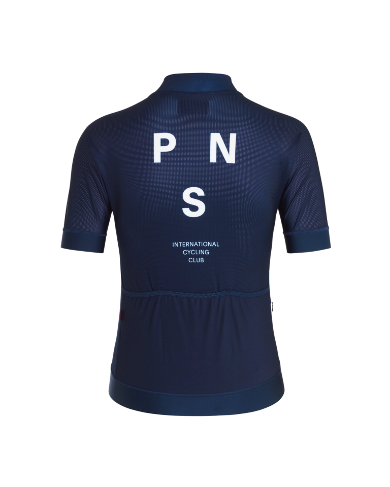 Back ventilation panel on navy Mechanism Jersey for women.