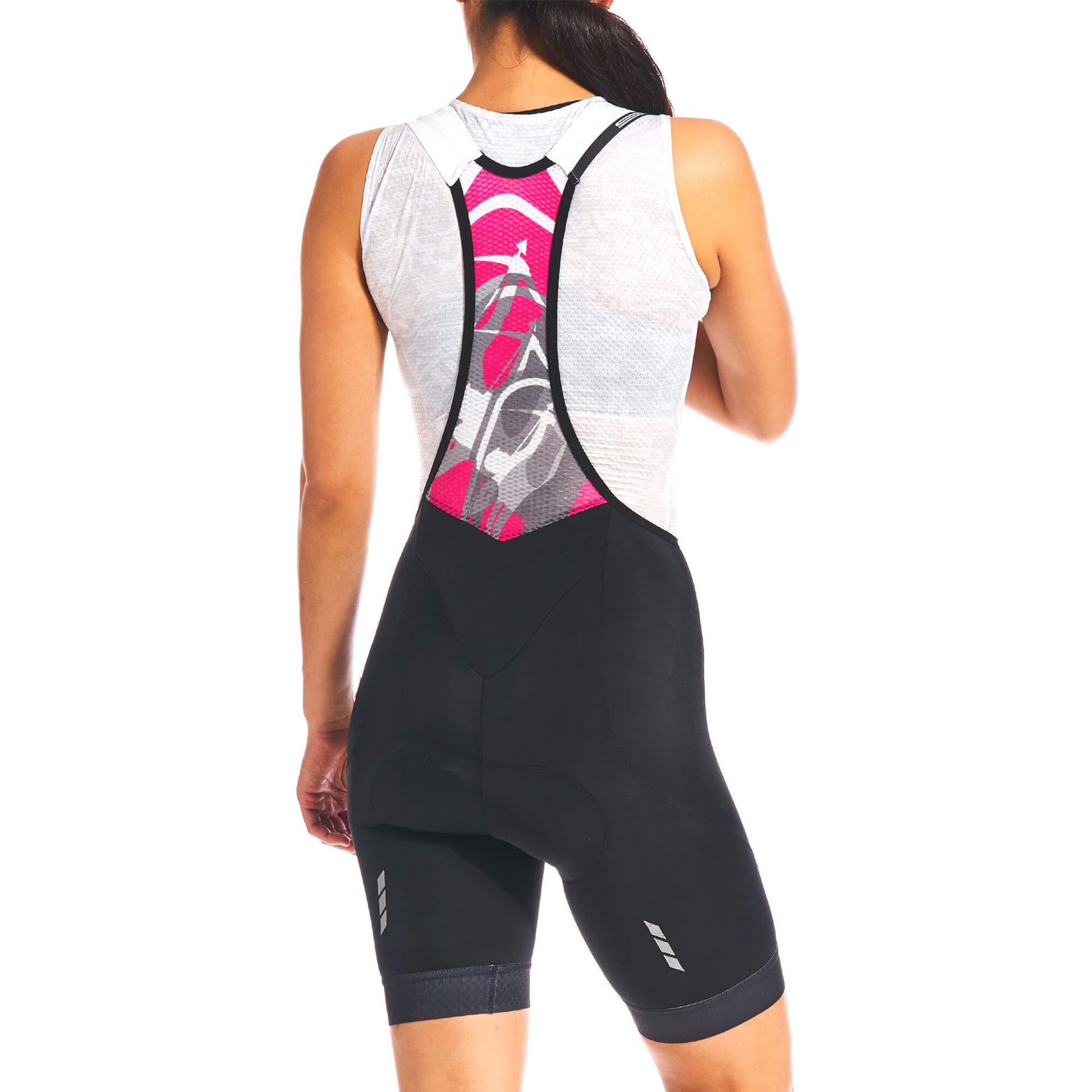 Back view of Women's Silverline Bib Shorts showing reflective details.