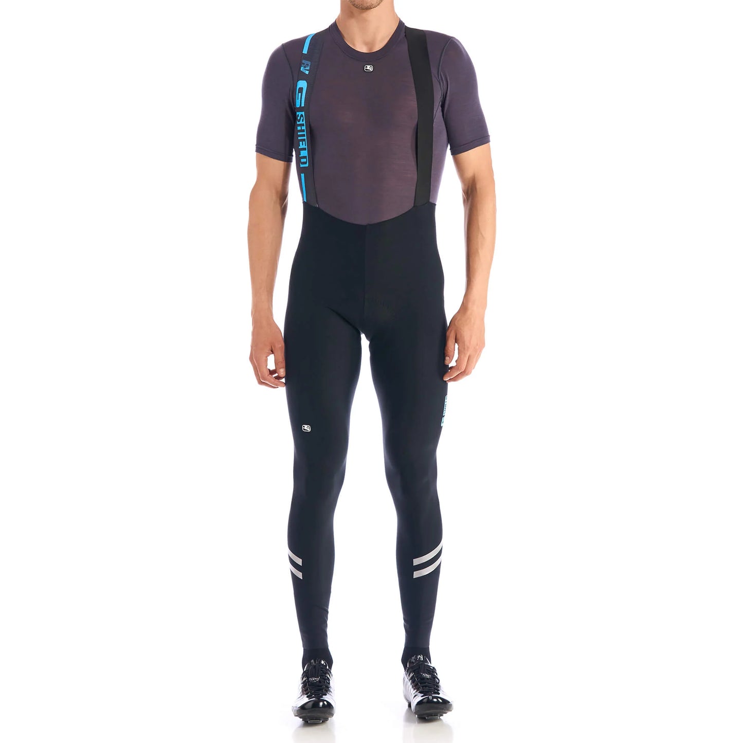 G-Shield Thermal Bib Tight for men in Black, windproof and fleece-lined cycling tights available at Cassiopeia US