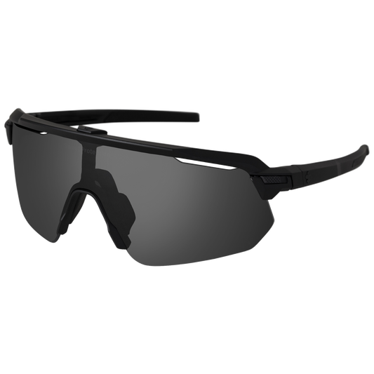 Front view showcasing the sleek design of Shinobi sunglasses in obsidian black.