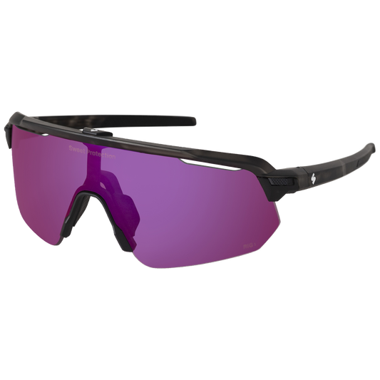Shinobi sport sunglasses in Bixbite and matte crystal black camo for high-performance cycling.