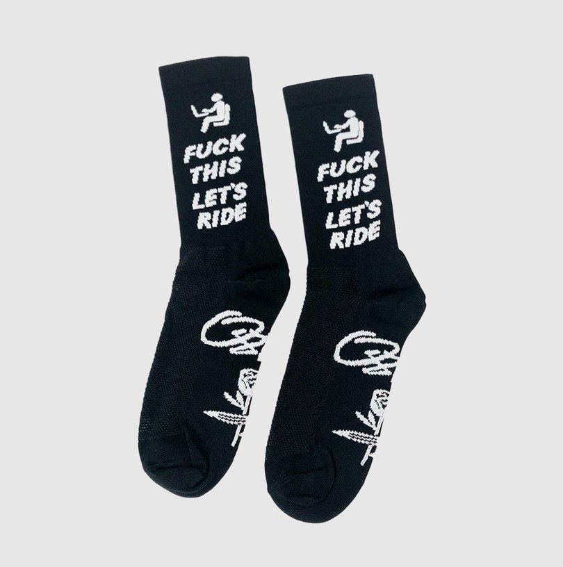 Cassiopeia F This Let's Ride socks, rebellious cycling slogan, made in USA lightweight