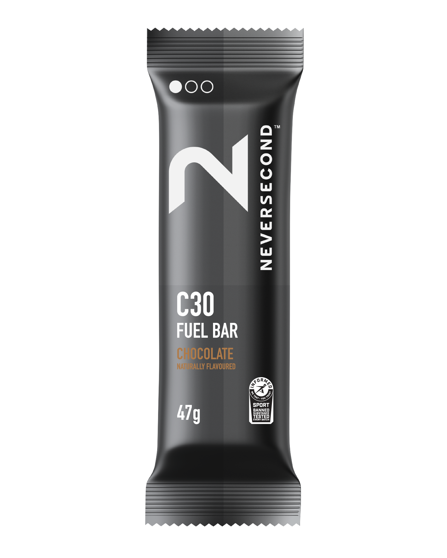 NeverSecond C30 Fuel Bar packaging on a white background