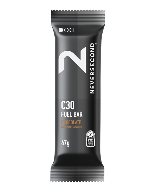 NeverSecond C30 Fuel Bar packaging on a white background