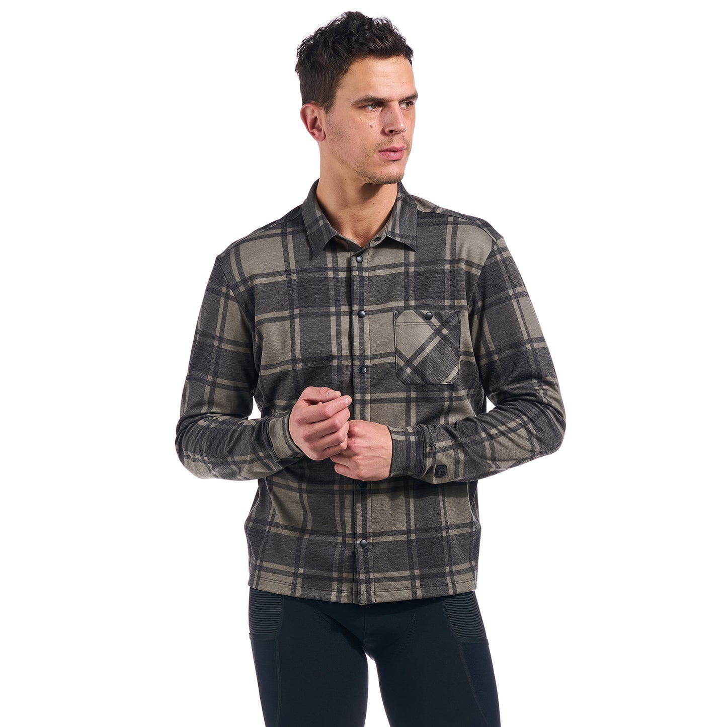 Beyond Gravel Button Down Wool Long Sleeve Shirt - Olive Plaid