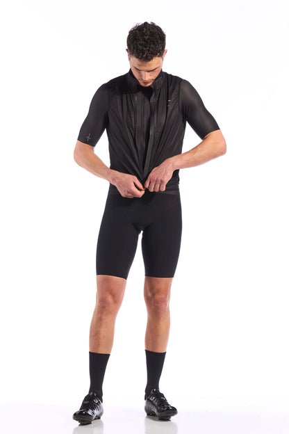 Image of The KB Wind Vest showcasing its packable design and internal pocket, providing convenience and functionality for cyclists on the go, available on Cassiopeia US.
