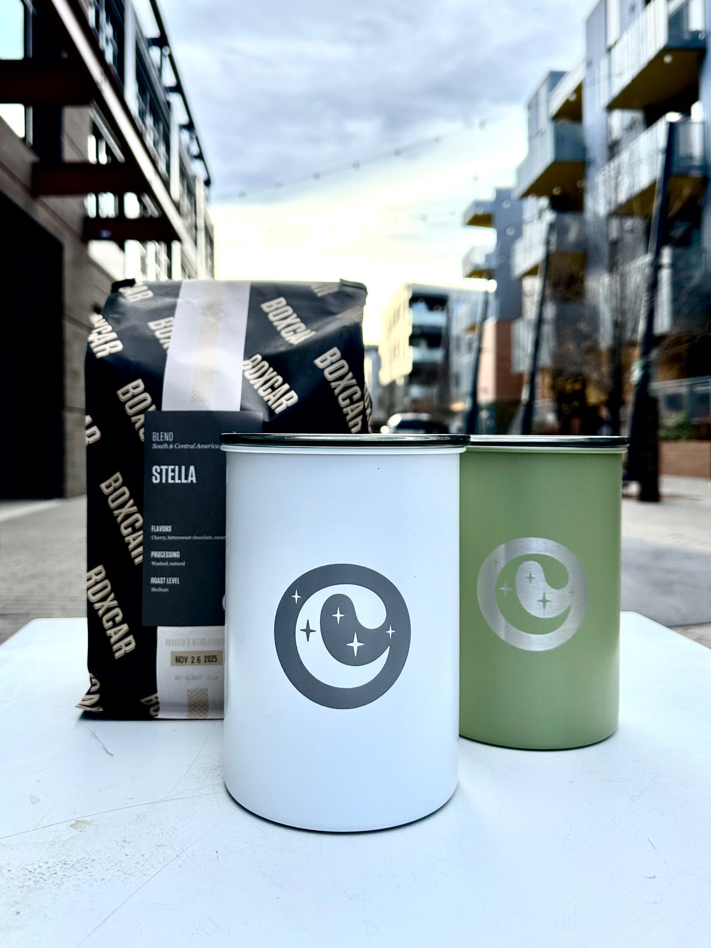 Cassiopeia Coffee Canister + 1 LB Bag of Coffee