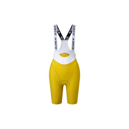 Image of Evolve Y Back Bib Shorts 8" in Yellow, designed with an aerodynamic fit and sleek aesthetic for optimal cycling performance, available on Cassiopeia US.