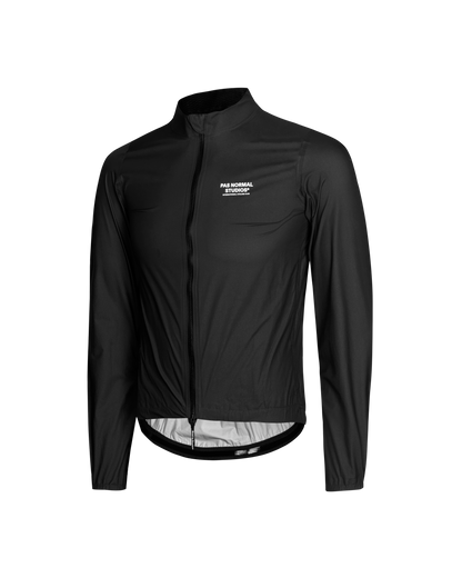 Black cycling jacket with a brand logo on a white background