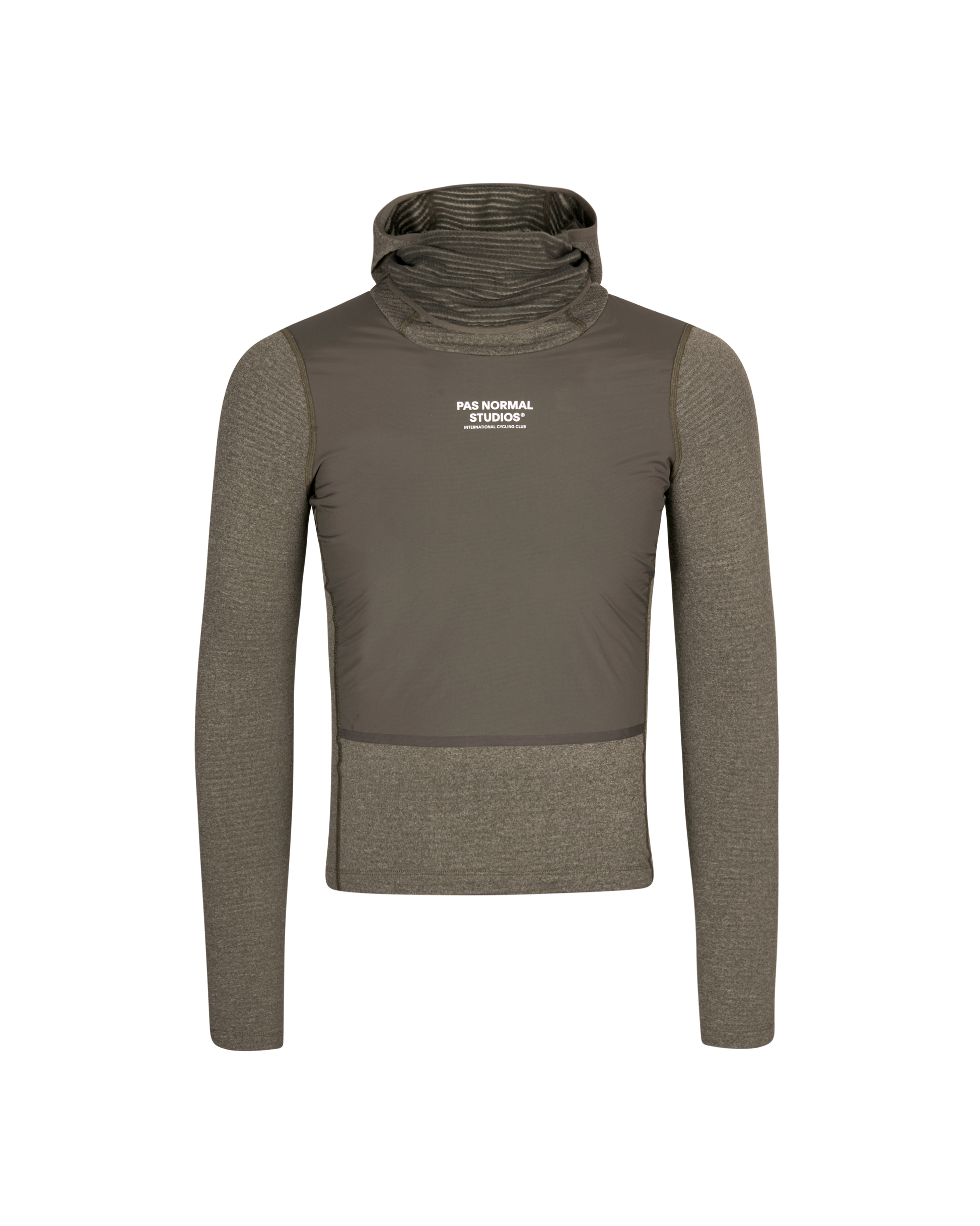 Gray long-sleeve shirt with a logo on a white background