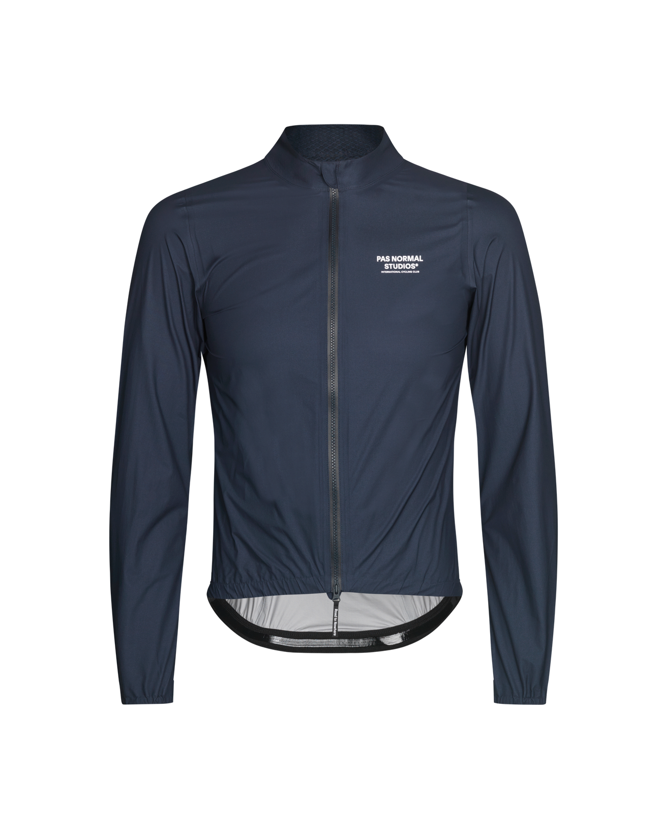 Front view of Men's Mechanism Pertex Rain Jacket Navy showcasing its sleek design
