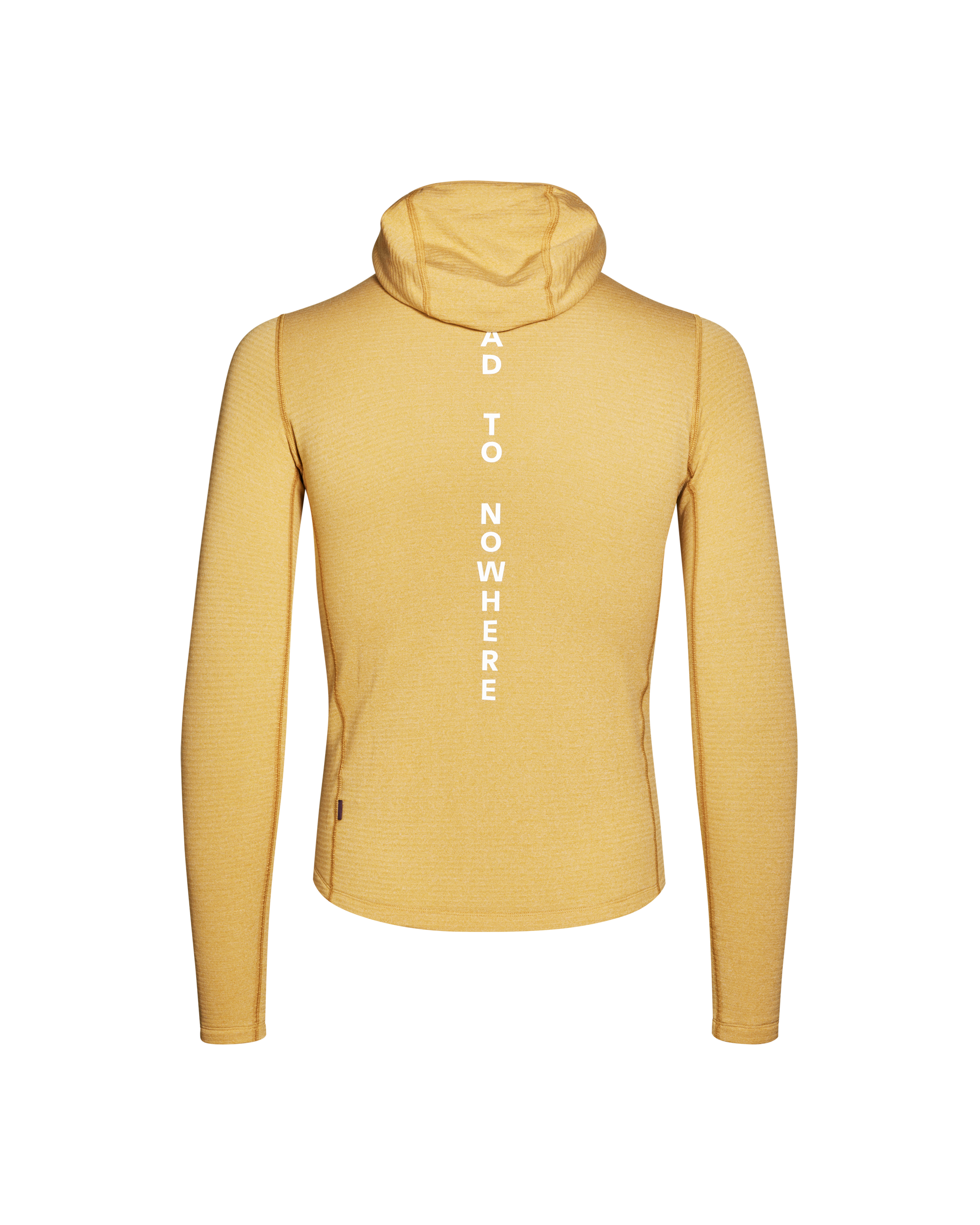 Yellow jacket with text on the back against a white background