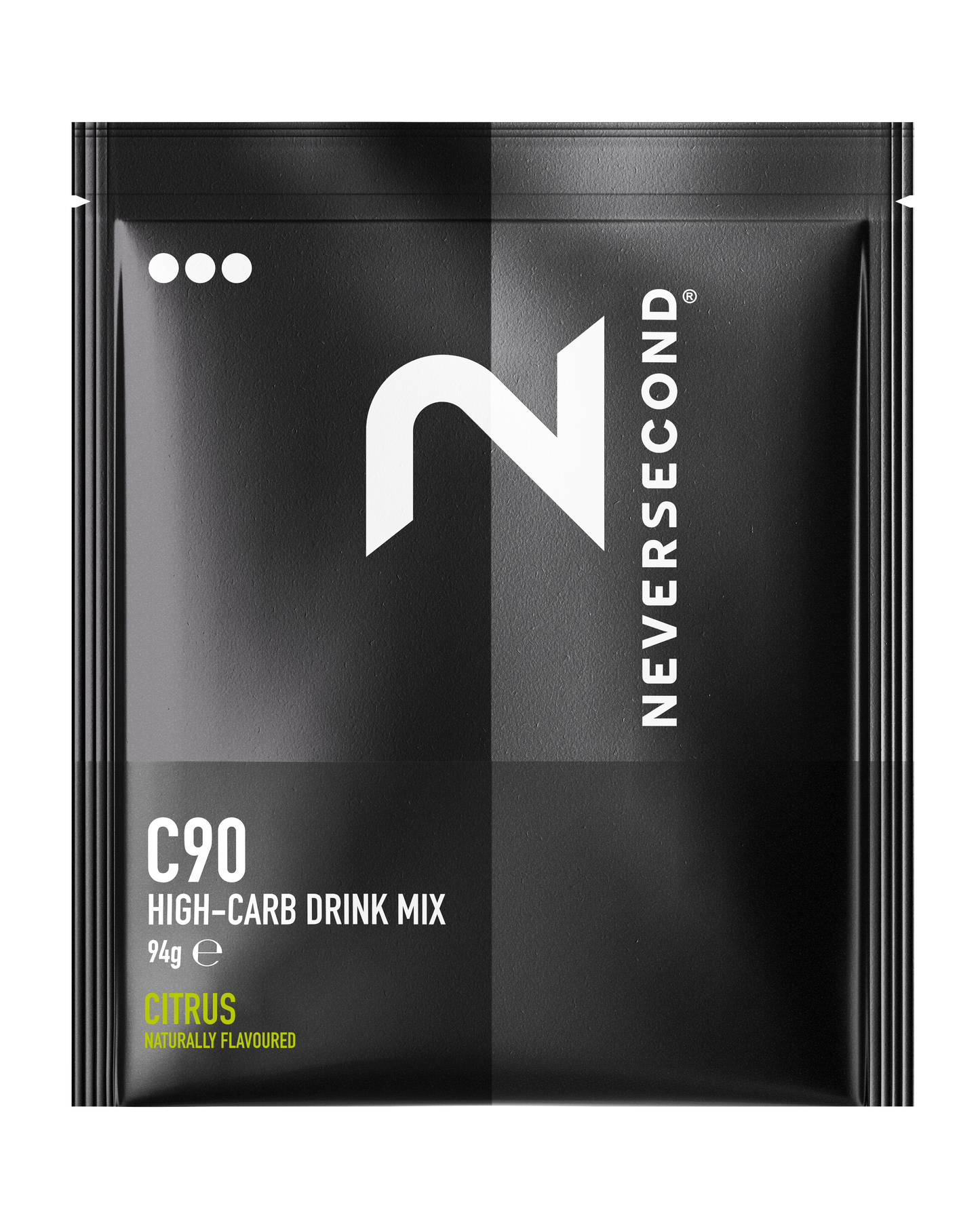 Neversecond C90 High-Carb Drink Mix package on a white background