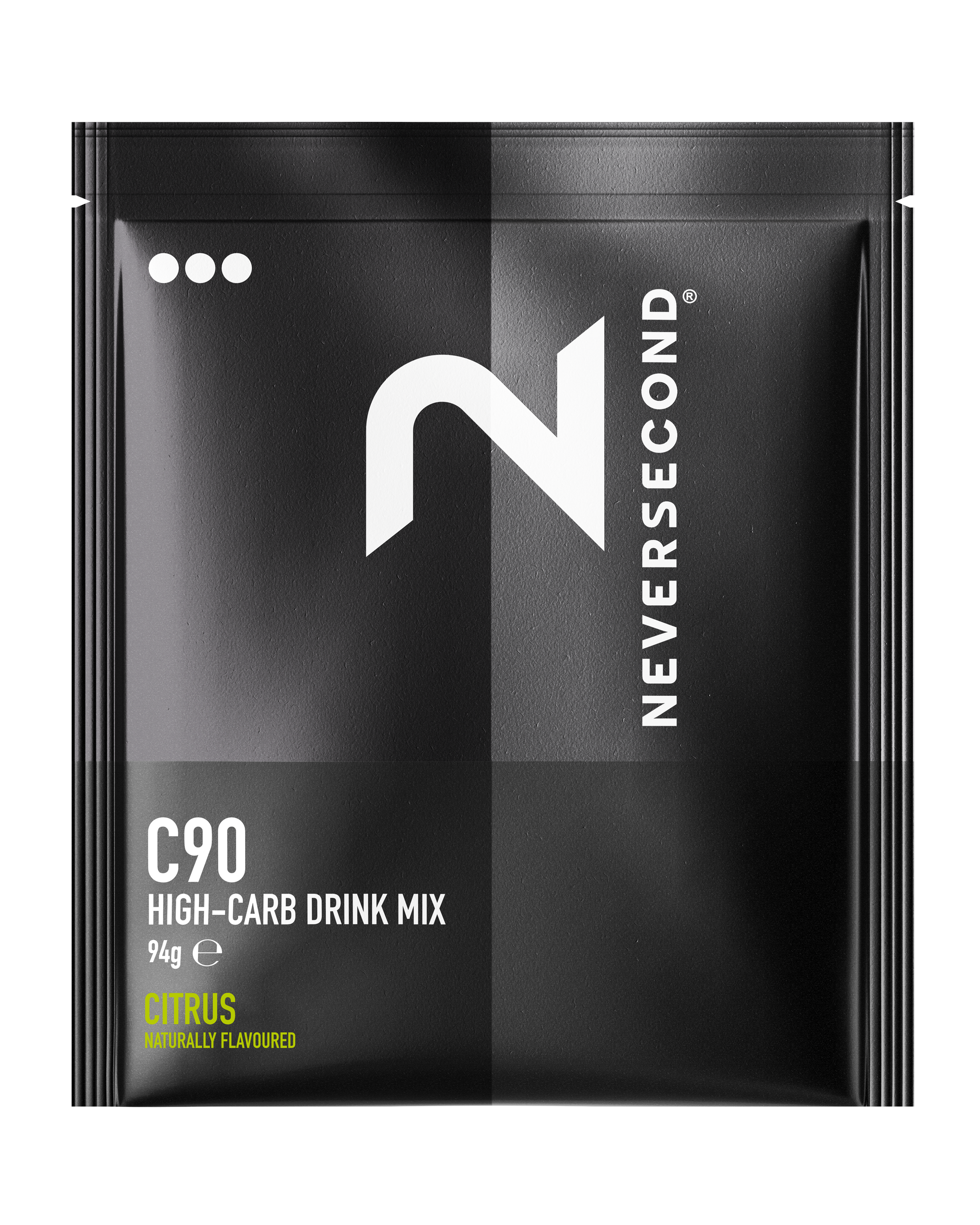 Neversecond C90 High-Carb Drink Mix package on a white background