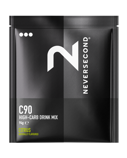 Neversecond C90 High-Carb Drink Mix package on a white background