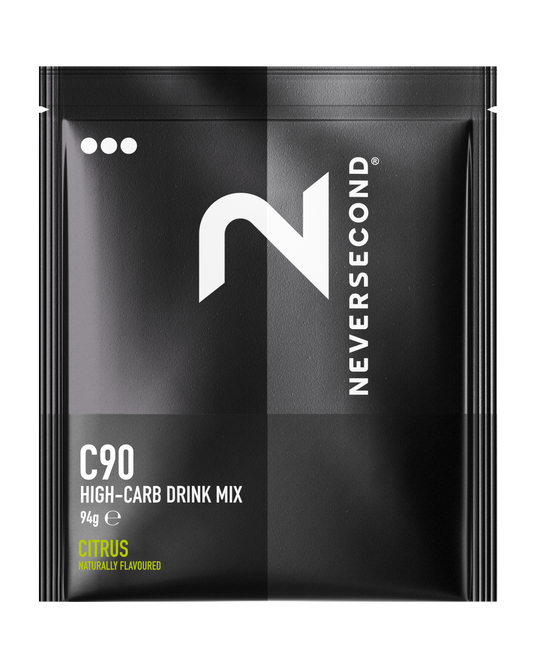 Neversecond C90 High-Carb Drink Mix package on a white background