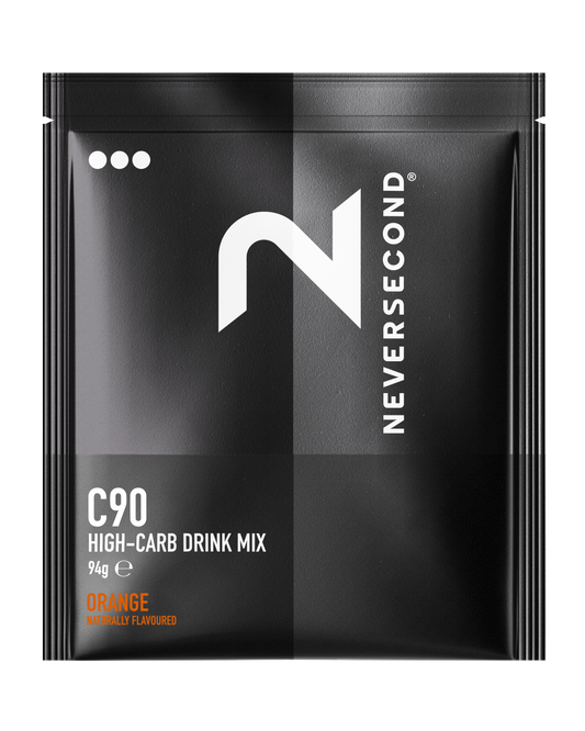 Neversecond C90 High-Carb Drink Mix package on a white background