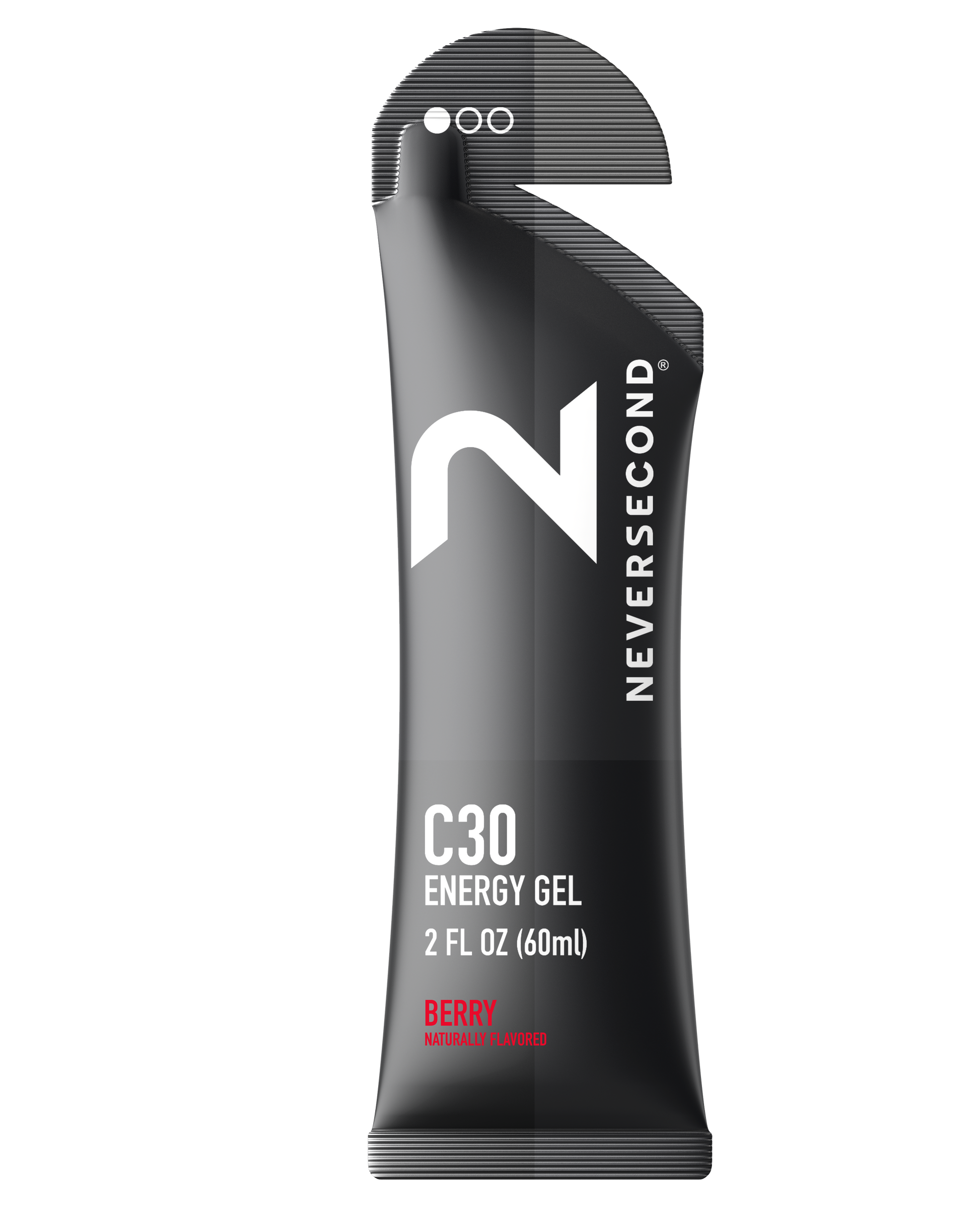 Never Second C30 Energy Gel packaging on a white background